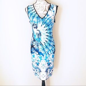 Blue Parrot Print Dress